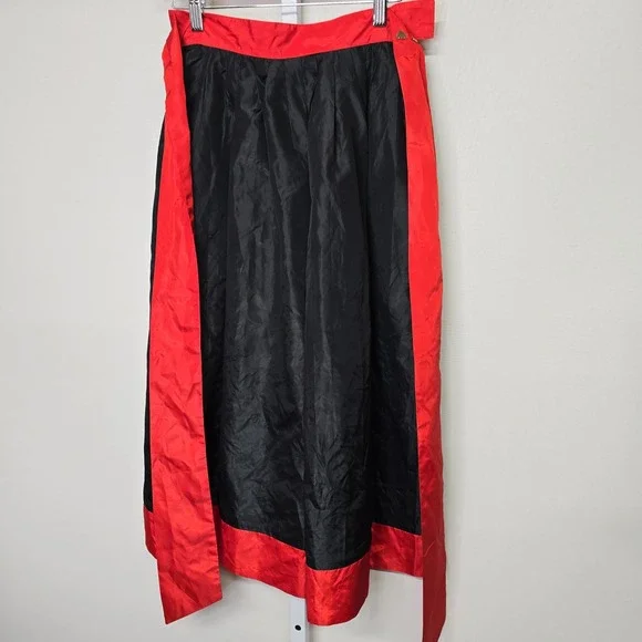 Vintage KENAR Black Red Maxi Skirt Bow Tie Waist Boho Festival Size 8 - Picture 2 of 7